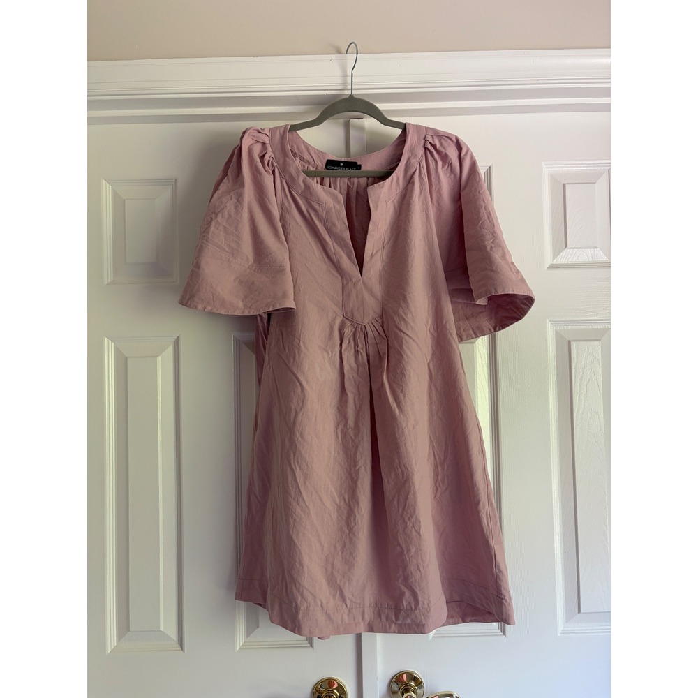 Pomander Place Mini Dress Women M Dusty Pink Flutter Sleeve Cotton Boho